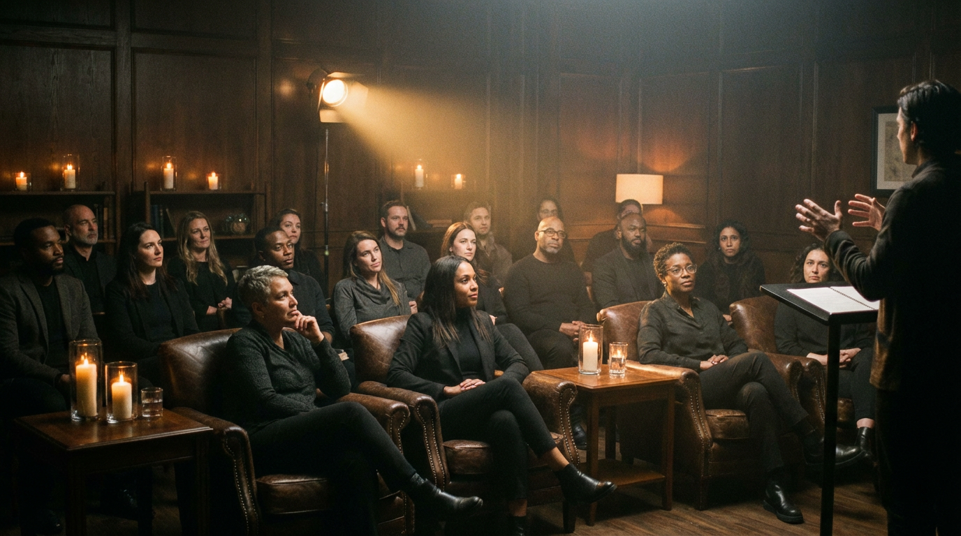 Legacy Activation Session — intimate golden-lit seminar